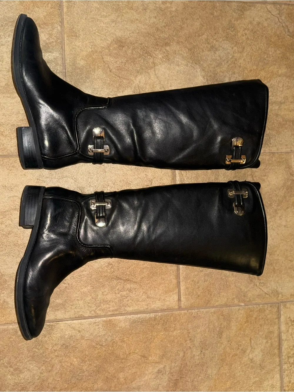 ANTONIO MELANI Black Leather Buckle Boots